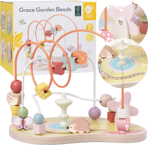 Labirint cu mărgele din lemn CLASSIC WORLD GRACE GARDEN BEADS 18 luni+