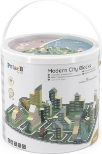 Set de construcție din lemn PolarB – oraș modern, 56 de piese