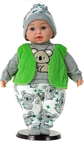 Bebeluș vorbitor cu sunete în poloneză, cu vestă verde, 45 cm