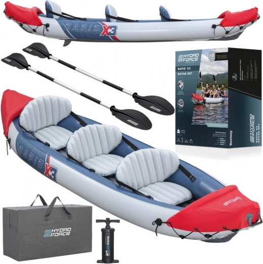 Caiac gonflabil BESTWAY Hydro-Force Rapid X3 pentru 3 persoane, cu padele și pompă