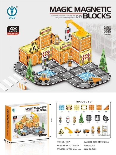 Set de construcție magnetic Șantier cu 48 de piese