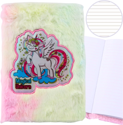 caiet plușat A5 cu unicorn, copertă moale din pluș, dictat