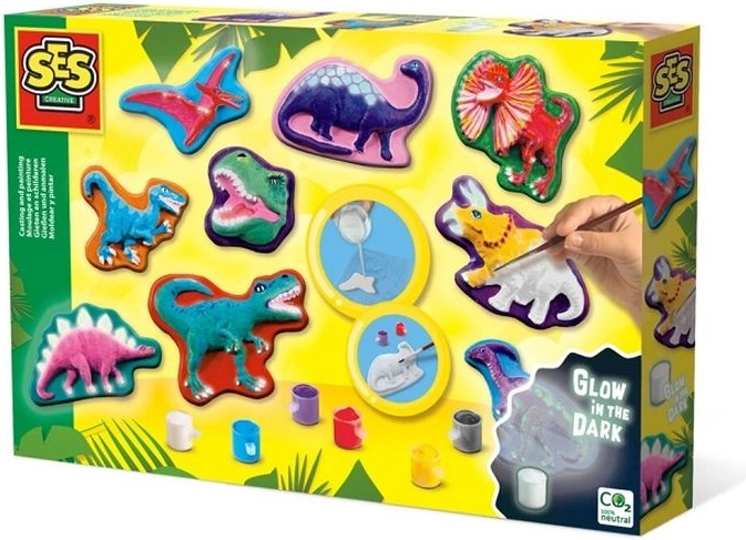 SES Creative turnare din ghips și pictură – dinozauri care strălucesc în întuneric