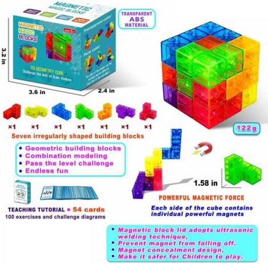 Set de construcție magnetică – cub logic magnetic, 7 piese