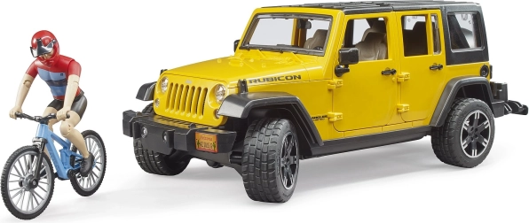 Bruder Jeep Wrangler Rubicon cu ciclist și bicicletă