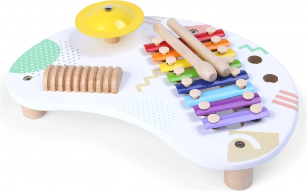 Măsuță muzicală din lemn cu cinele și xilofon pentru copii 18+ luni ECOTOYS