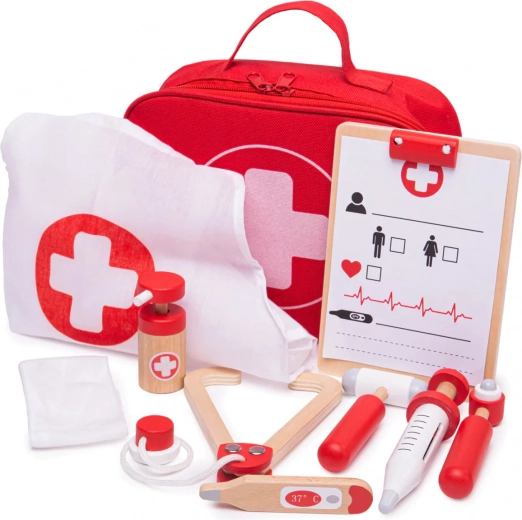 Geantă de doctor BIGJIGS TOYS – set medical din lemn pentru copii