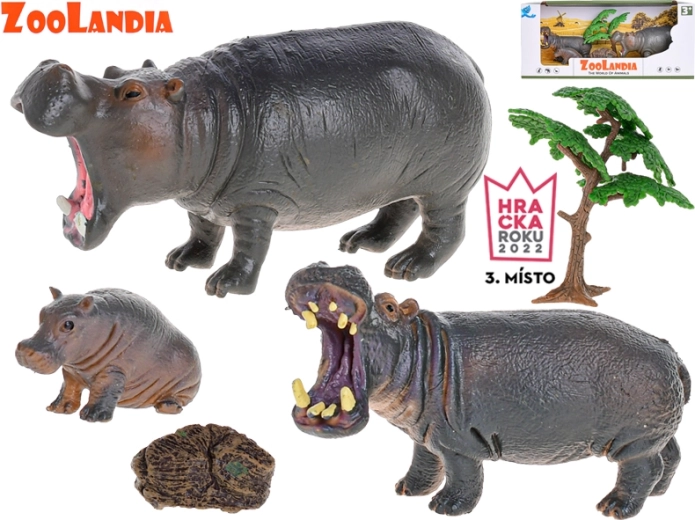 Zoolandia hipopotam cu pui și accesorii – set de figurine pentru ZOO