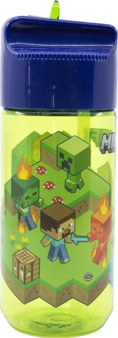 Sticla de apă pentru copii cu pai, Minecraft verde-albastră