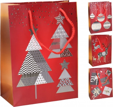 Pungă cadou L 31 × 40 × 12 cm – motive de Crăciun