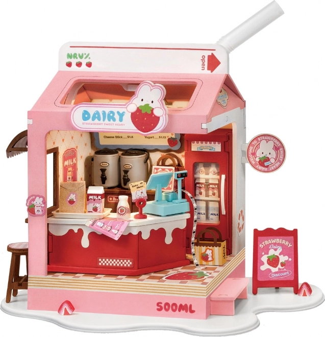 Robotime miniatură căsuță Milk Bar Strawberry