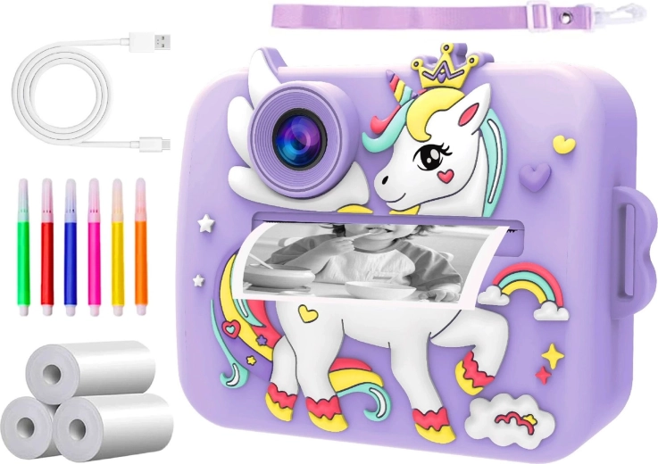Aparat foto instant pentru copii Renew Force cu termotipărire, Full HD și card de 32GB + 3 role de hârtie - 1 bucată