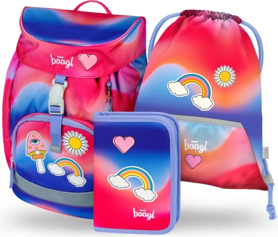 Set școlar BAAGL Airy Curcubeu roșu: rucsac, penar, săculeț