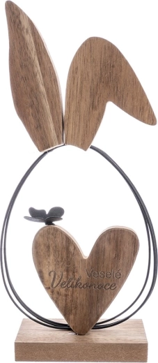 Decorațiune de Paște – iepuraș din lemn și metal cu inscripția „Paște Fericit”, 25 cm