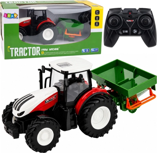 Tractor agricol RC cu semănătoare 1:24 cu lumini LED (roșu)