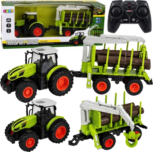 Tractor RC cu remorcă forestieră și gheară pentru lemne 1:24