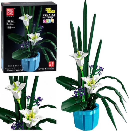 Set de construcție – compoziție florală cu crini albi în ghiveci (1513 piese)