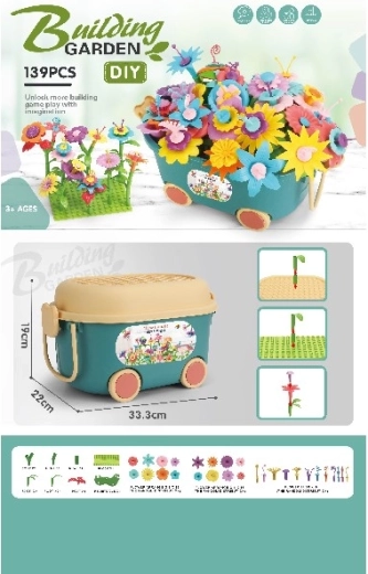 Set de construcție flori DIY cu cărucior de grădină, 139 piese