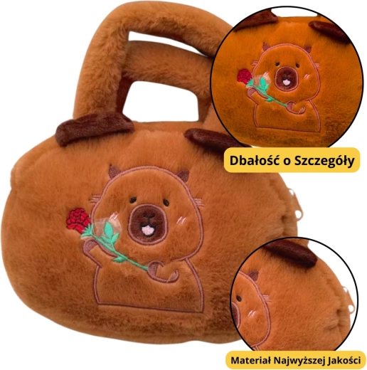 Geantă din pluș cu capibara și trandafir maro 20 cm