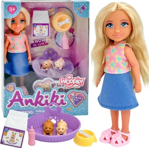 Păpușa Ankiki WOOPIE Royal cu trei cățeluși și accesorii