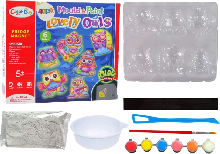 Set DIY pentru pictarea bufnițelor luminoase – magneți din ghips