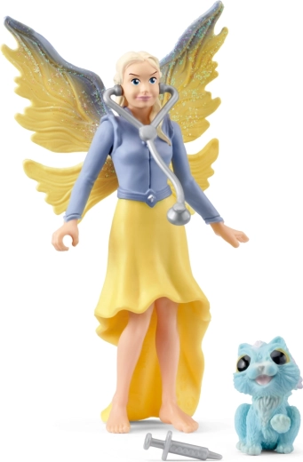 Schleich Bayala îngrijirea magică a animalelor – elfa Sera și pisicuța înaripată, POCKET SET