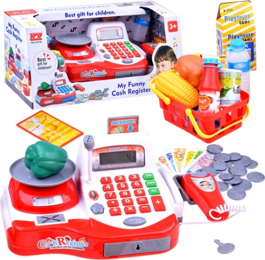 Casă de marcat pentru copii cu scanner și cântar, coș și accesorii