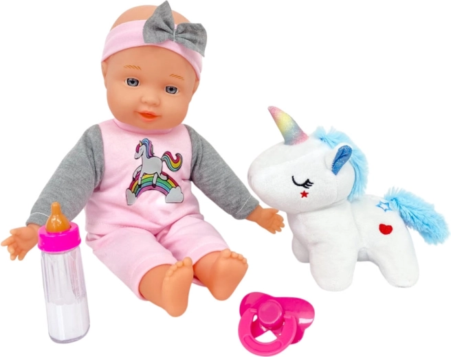Bebeluș cu unicorn de pluș, 30 cm