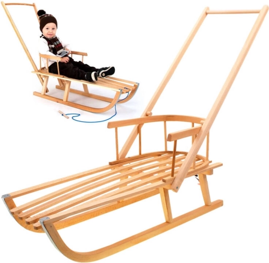 Săniuțe din lemn cu spătar pentru copii