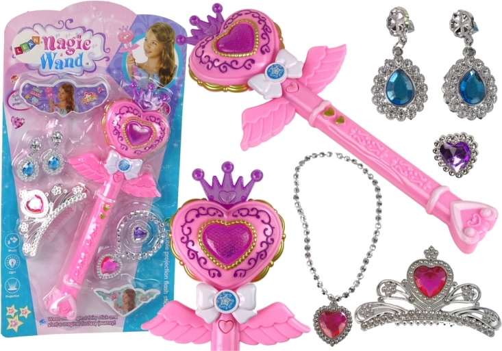 baghetă magică interactivă cu proiector de stele și accesorii pentru zână, roz