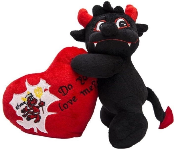 Drăcușor de pluș cu inimioară 20 cm negru - 1 bucată