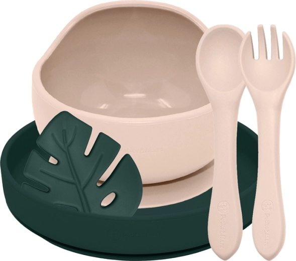 Petite&Mars set de masă din silicon Take&Match 4 buc. desert sand / misty green (6m+)
