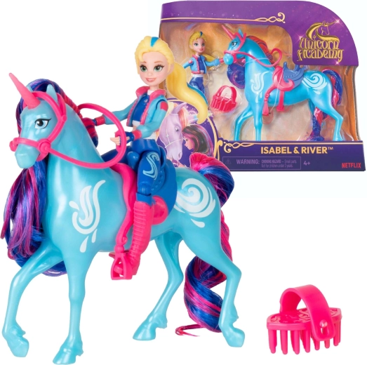 Unicorn Academy Isabel și River – figurină fetiță cu inorog și accesorii