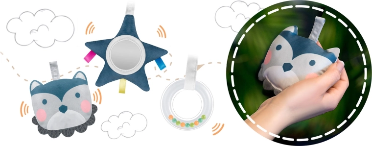 Bară cu jucării pentru dezvoltarea senzorială