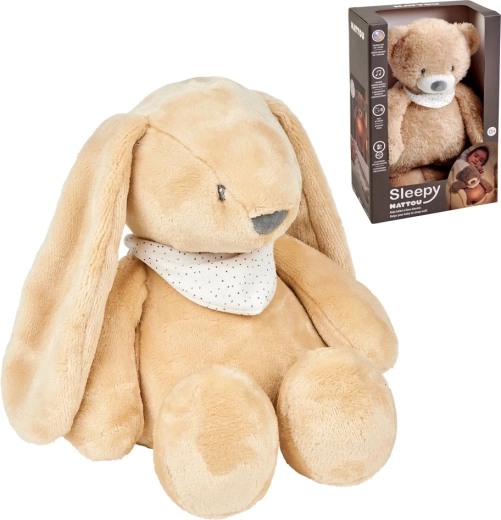 NATTOU pluș de adormit cu luminiță și senzor de plâns Sleepy Bunny maro pal