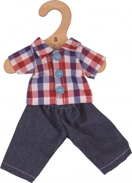 Bigjigs Toys cămașă în carouri și blugi pentru păpușă