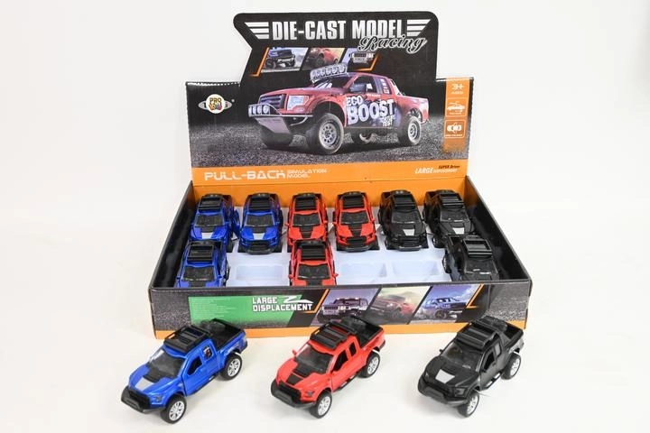 Mașinuță pick-up metalică off-road 1:32 cu mecanism de tragere (pull-back)