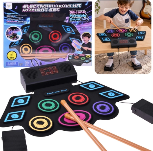 Set de tobe electronice pentru copii pe covoraș, cu pedale