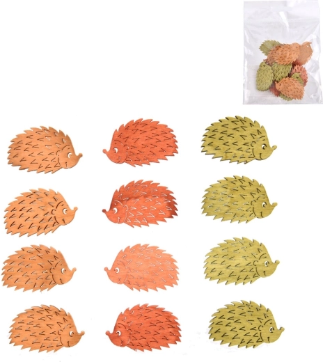Arici din lemn decorativ 4 cm, mix 3 culori, 12 buc.