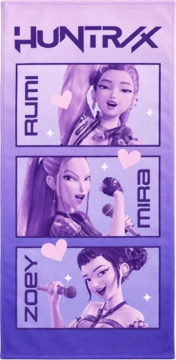 Prosop de baie pentru copii, cu uscare rapidă, K-Pop Demon Hunters Huntrix, 70 × 140 cm, mov