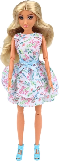 Rochie cu flori și păr lung blond