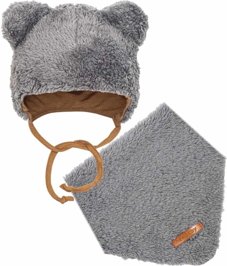 Set de iarnă pentru bebeluși, căciuliță și eșarfă New Baby teddy bear, gri