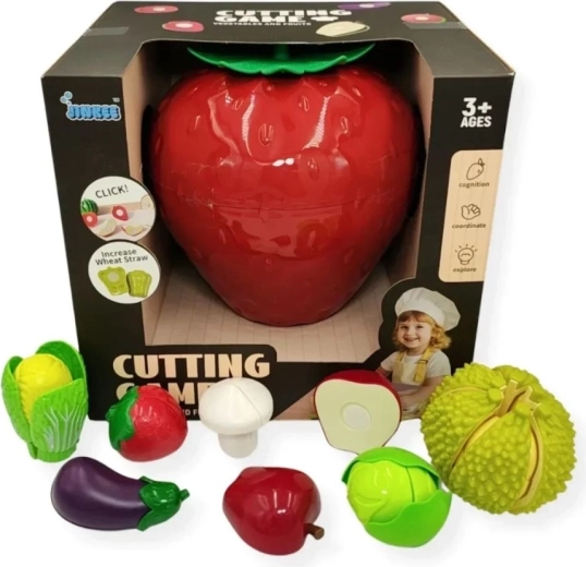 Jinkee set de fructe și legume de tăiat, în cutie în formă de căpșună