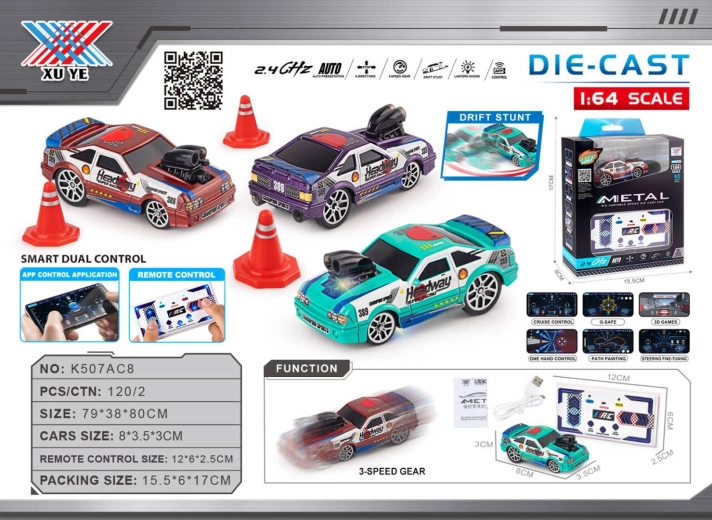 Mașinuță RC de drift 1:64 Headway cu accesorii