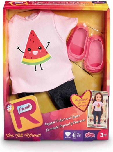 Ținută pentru păpușă cu tricou tropical și blugi