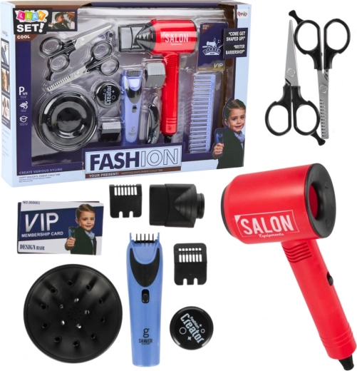 Set de frizerie pentru băieți cu uscător de păr și accesorii