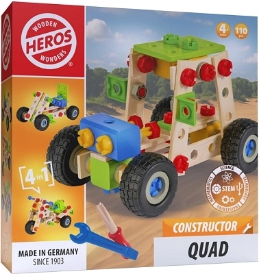 Heros set de construcție din lemn 4 în 1 constructor quad (110 piese)