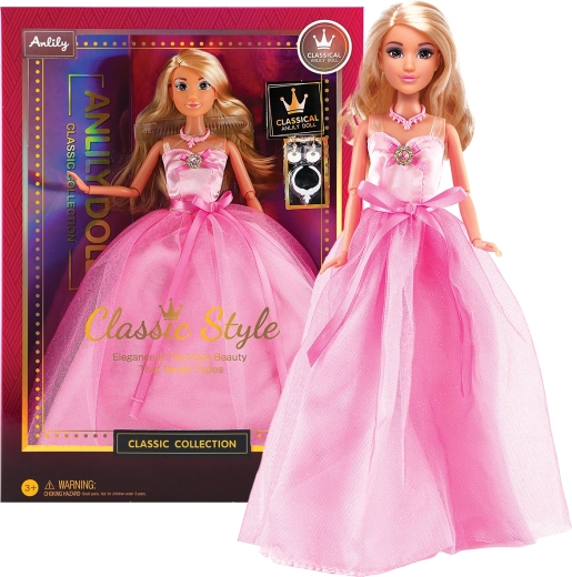 Păpușă la modă în rochie de seară – lungă, roz