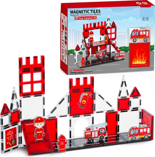Set de construcție magnetic pompieri 32 piese