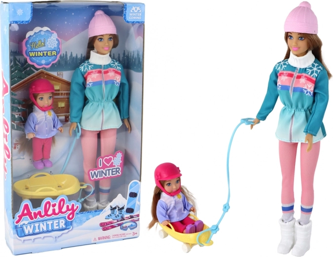 ANLILY mamă și fiică pe sanie – set de iarnă de păpuși cu sanie